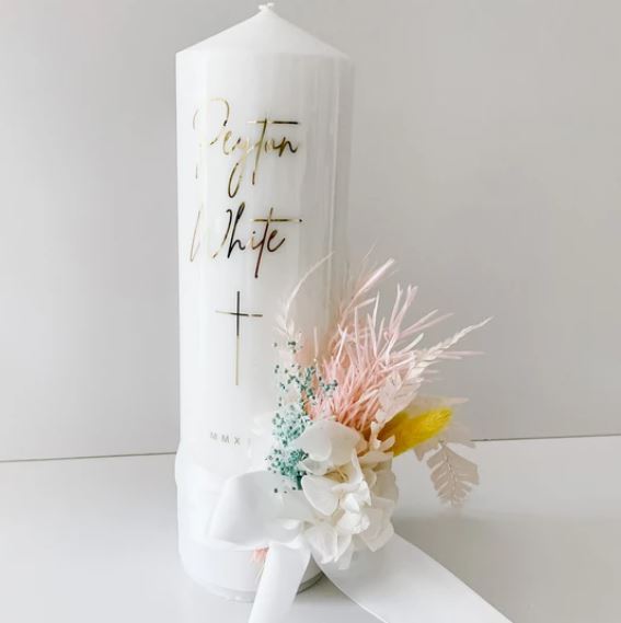 Floral Baptism Candle