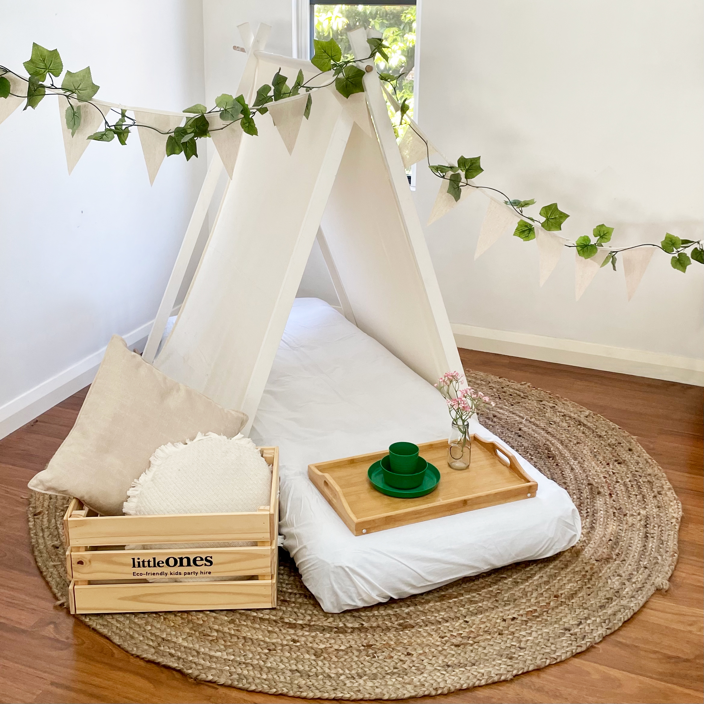 Little Ones Party Hire_green themed teepee.JPG